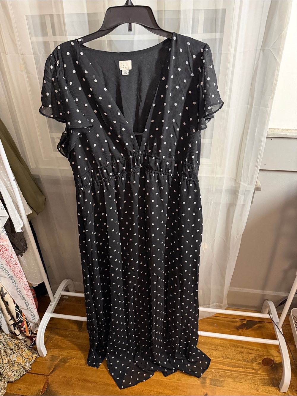 a new day Black Polka Dot V-Neck Maxi Dress